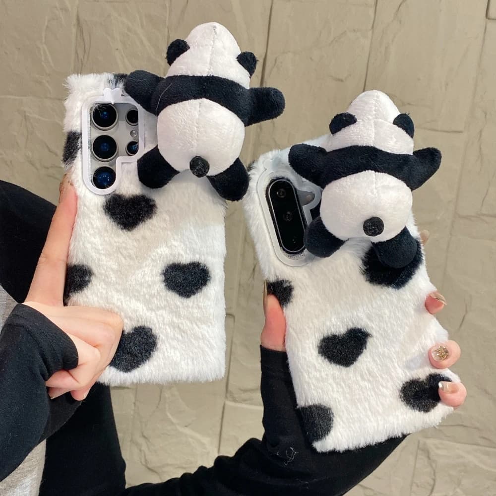 Custodia per telefono in peluche 3D a forma di panda, calda e soffice, con laccetto, per Samsung S23 S24 S25 S26 Ultra Plus A15 A16 A35 A36 A54 A55 A56