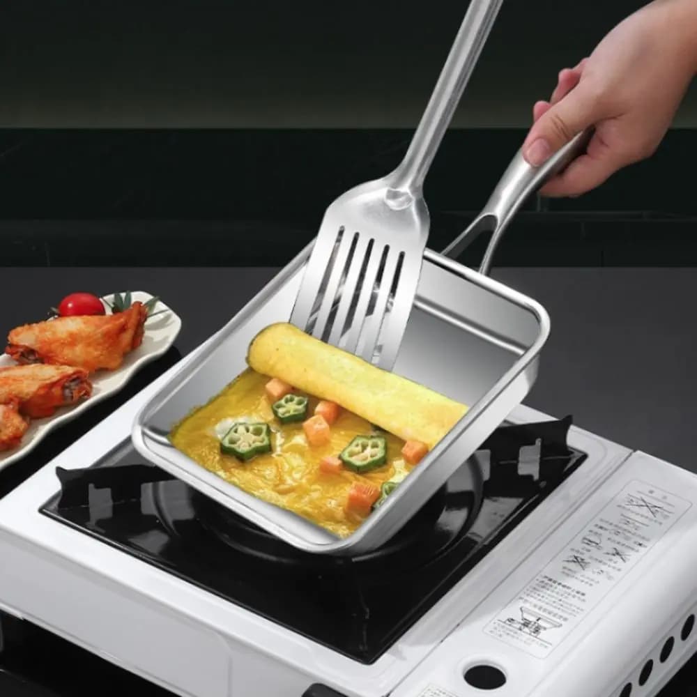 Stainless Steel Tamagoyaki Pan Rectangular No Coating Japanese Omelette Pan Flat-bottomed Corrosion-resistant Egg Frying Pan