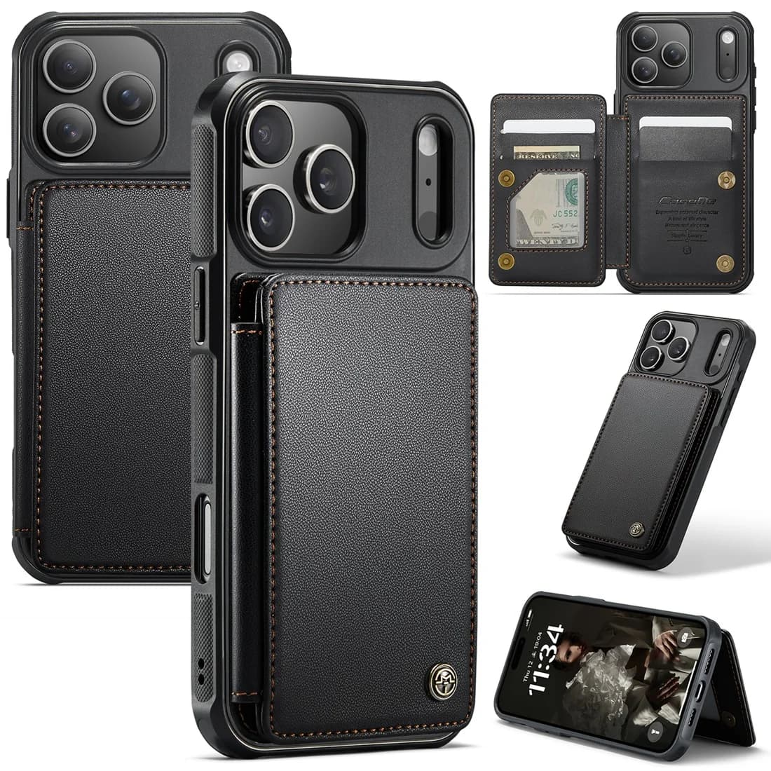 Custodia a Portafoglio per iPhone 17 Pro Max con Porta Carte e Supporto, Cover in Pelle con Blocco RFID per Slot Carte di Credito per iPhone 17 Pro Max