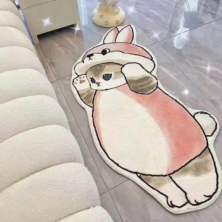 VIKAMA Tappeto per gatti dei cartoni animati, coperta da comodino in peluche e calda, camera da letto carina e da ragazzina, tappeto per la cameretta dei bambini, decorazione della casa