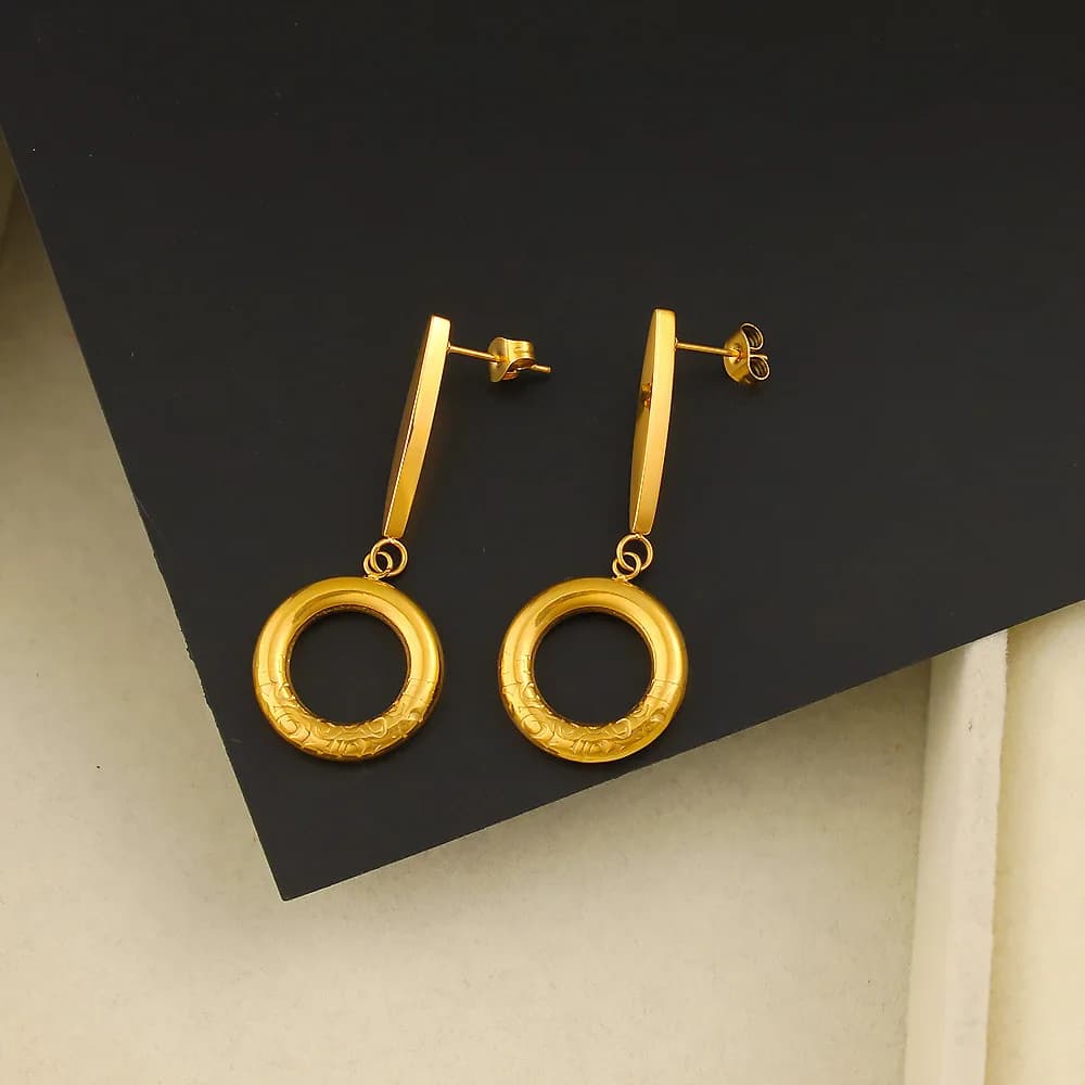 DIY accessories European and American cross-border fashion round pendant earrings stainless steel 18K gold non-fading earrings h
