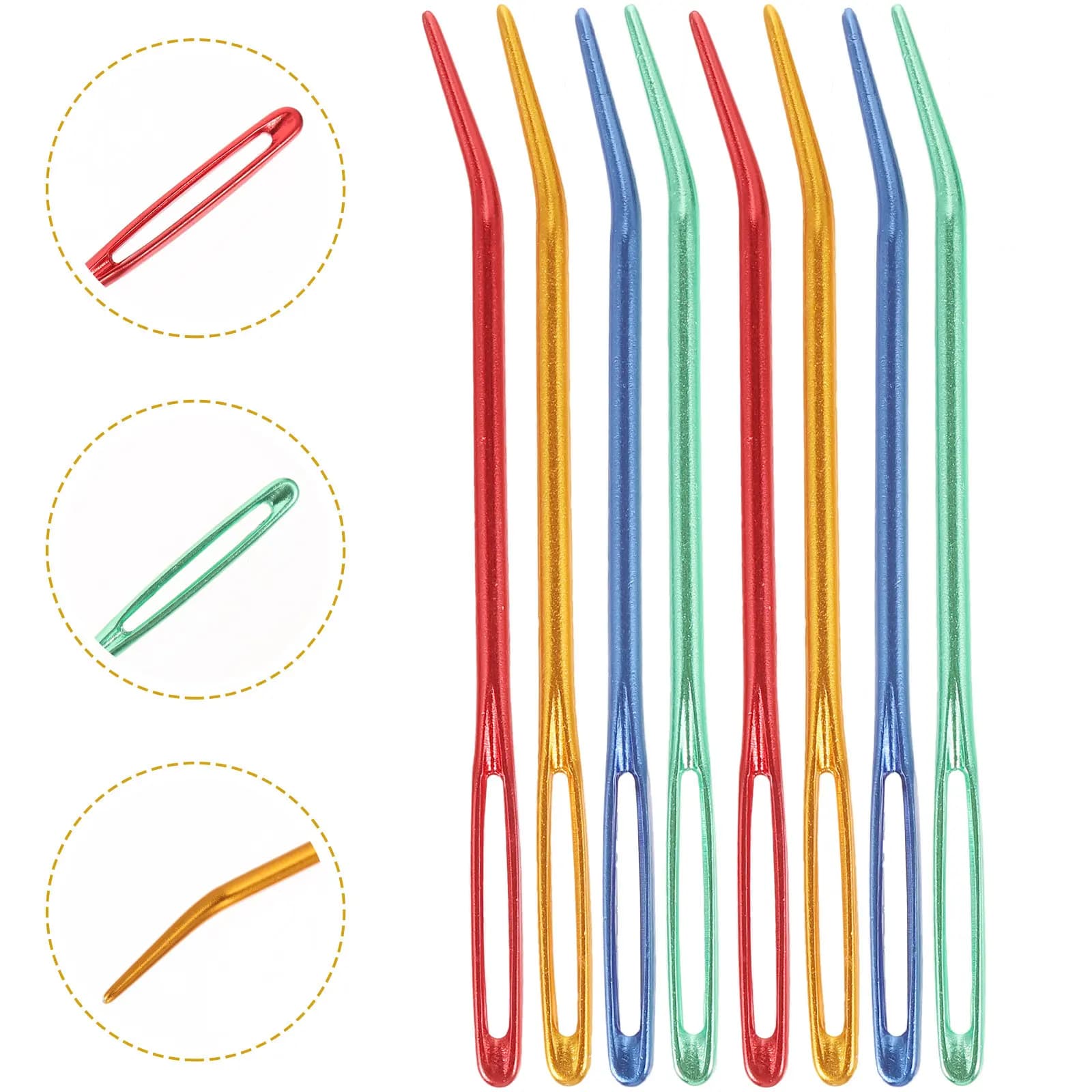 Set di 8 Aghi Multiuso in Alluminio per Cucito, Lavoro a Maglia, Uncinetto e Ricamo, con Punta Curva e Occhiello Grande