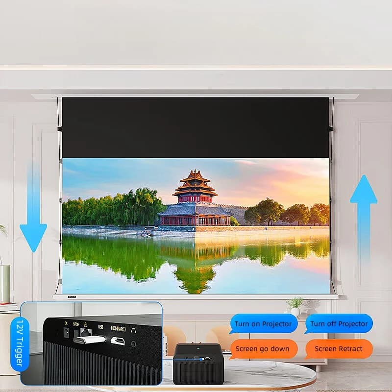 MIVISION alta qualità 4K/8K Fresnel Long Throw luce ambientale che rifiuta nascosto nel soffitto ALR schermi per proiettori motorizzati