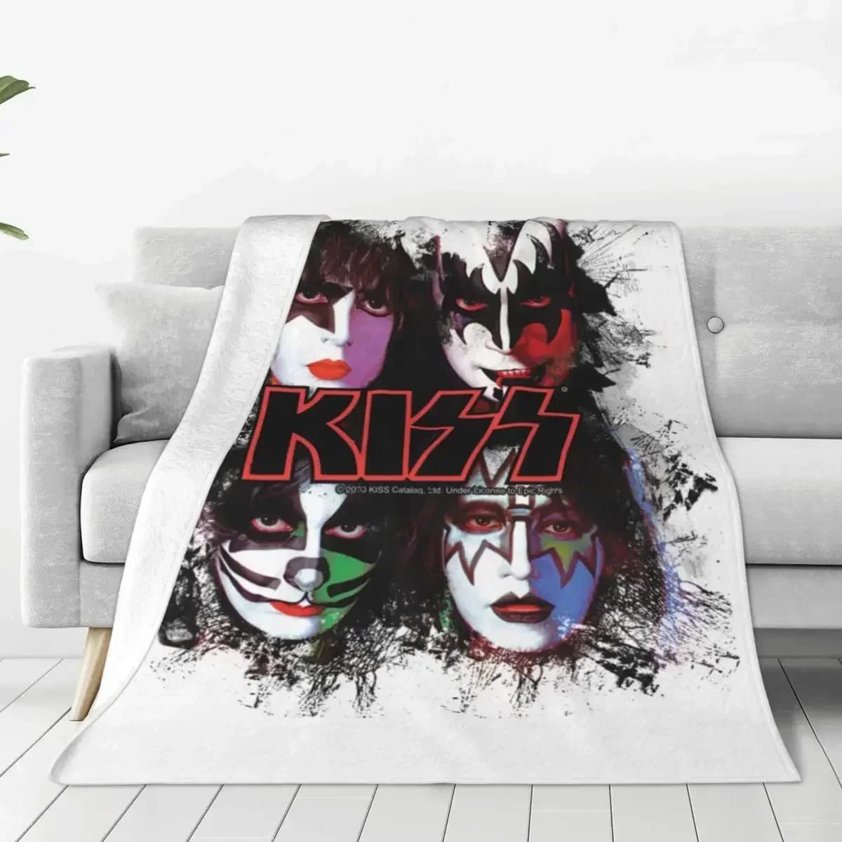 Coperte in flanella Kiss Music Band, morbide e calde, con visi dei membri, ideali per autunno, campeggio, divano, letto, copriletto grafico