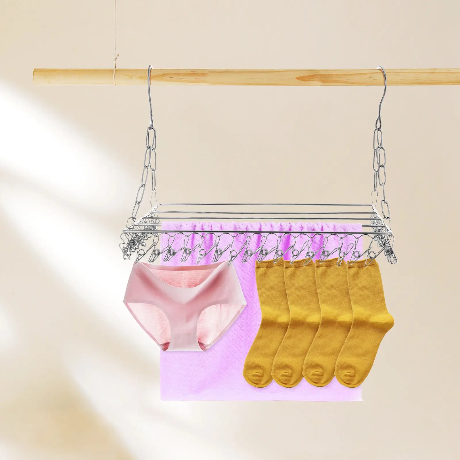Stainless Steel Large Sock Drying Rack Clips Hanging Laundry Drying Rack Balcony Clothes Hanger Organizer Socks Dryer