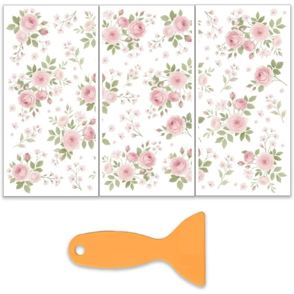 3Pcs/Set Pink Roses Rub on Transfers for Furniture and Decals Decor with 1pc Scraper for Scrapbook Window DIY Home Decor