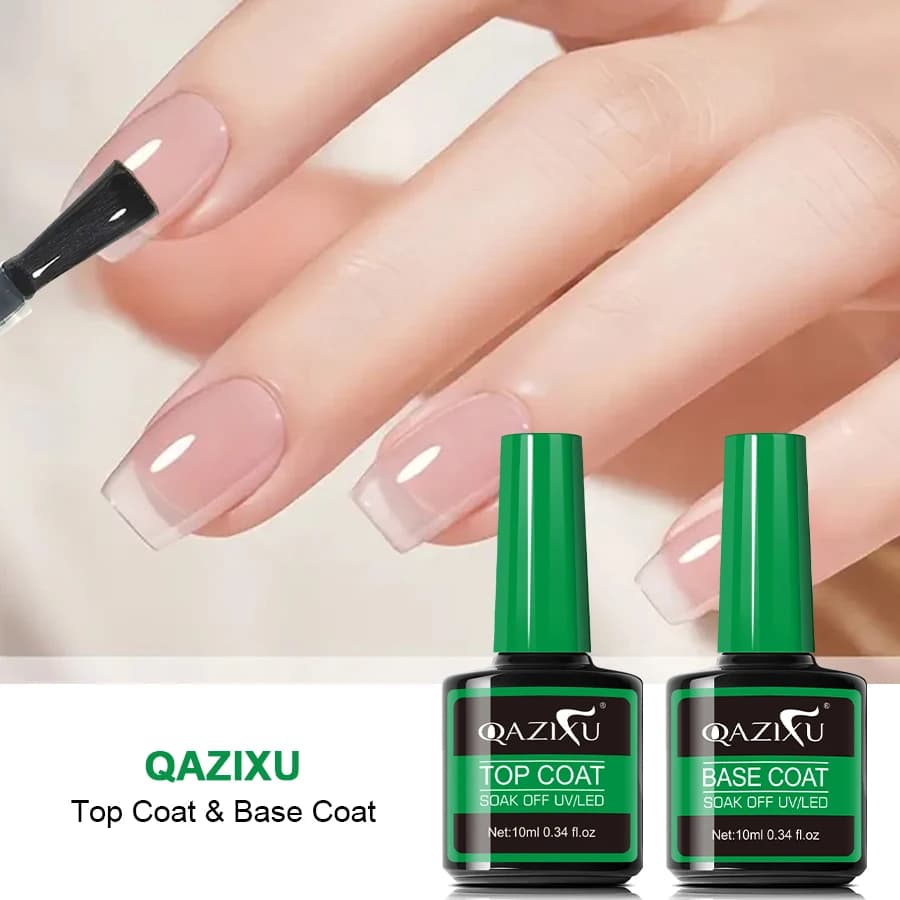 QAZIXU Set da 2 pezzi per nail art in gel funzionale da 10 ml con rivestimento base e top coat Soak Off per strumento di progettazione per nail art