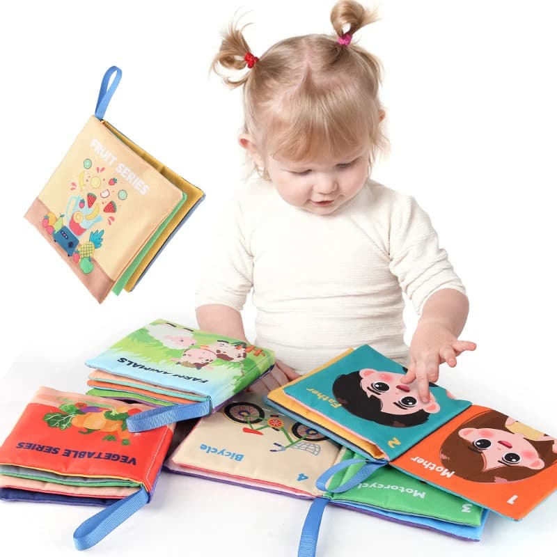 [J] Libro in tessuto per la prima educazione dei bambini, 4 pagine, 8 lati, in inglese, libro tascabile per bambini, libro manga in inglese per bambini