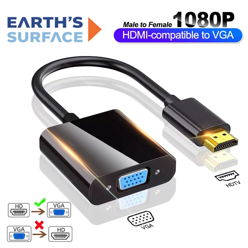 HDMI adapter cable compatible with VGA 1080P, from HDMI to VGA female, analog digital converter for laptop, PC, TV, projector