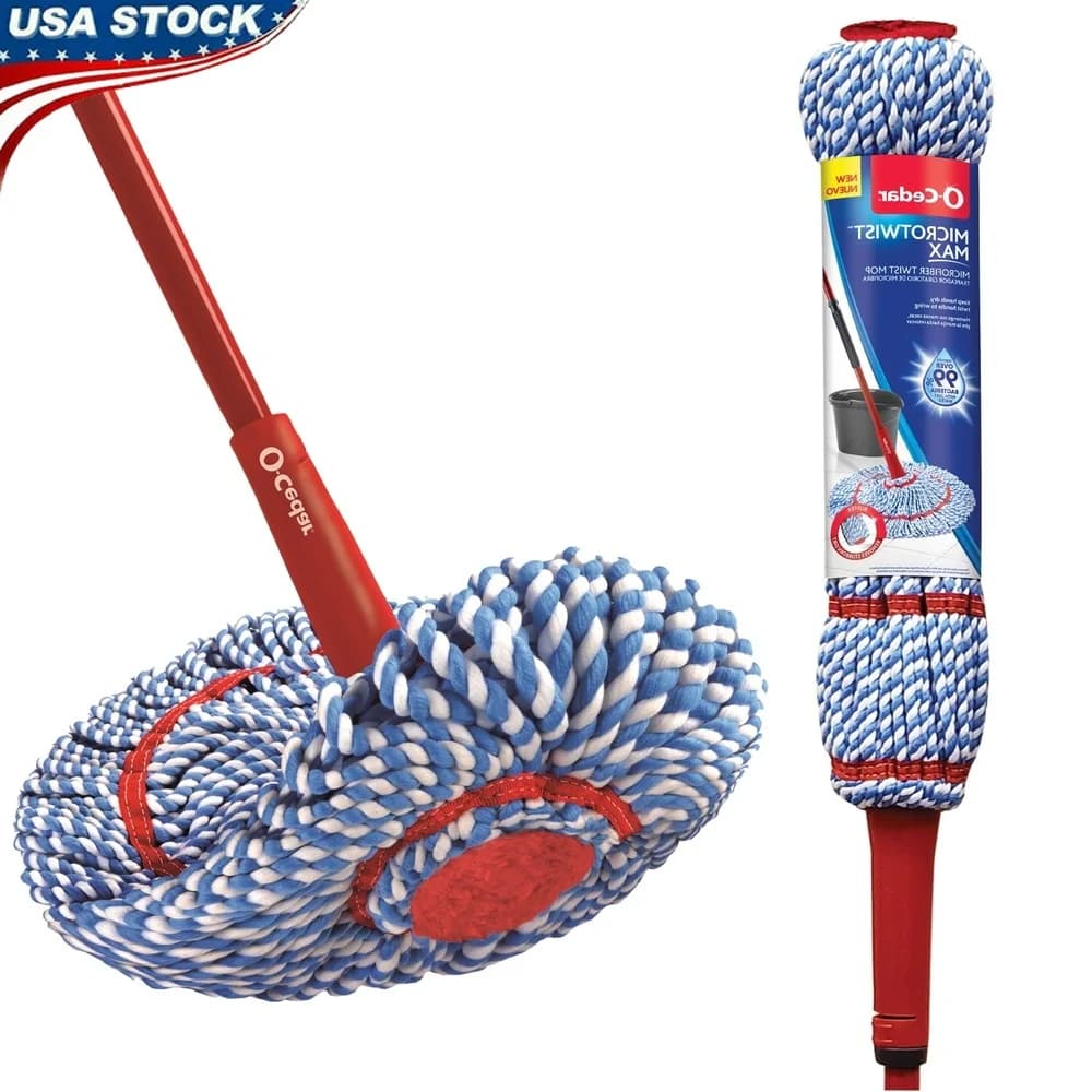 MicroTwist MAX Mop Microfibra Rimozione batteri al 99 per cento Lavabile Riutilizzabile Maniglia twist Testa da 18 pollici Pulizia rapida dei pavimenti