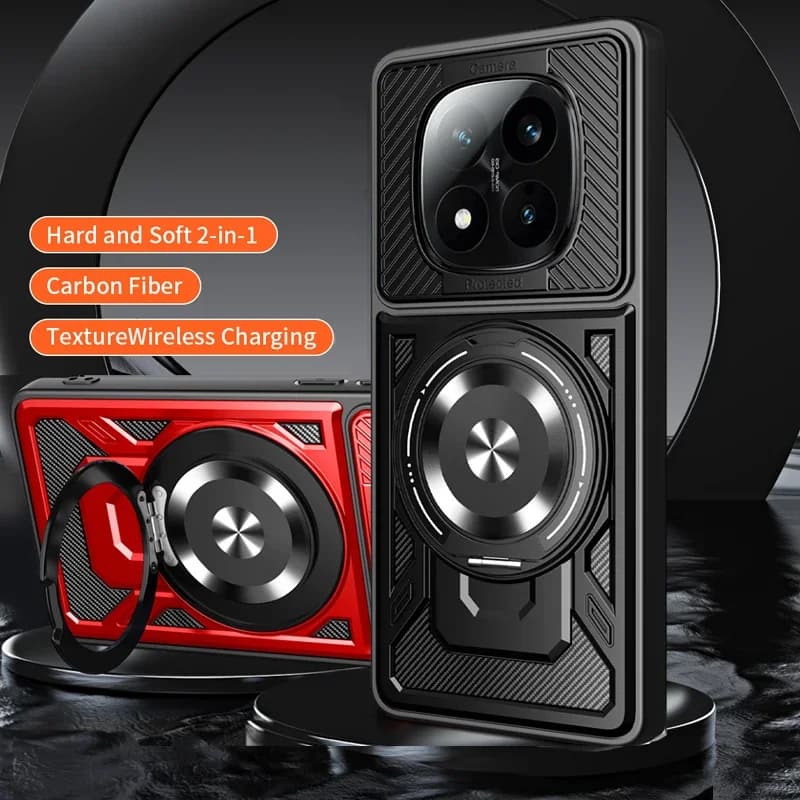 Shockproof Silicone Phone Case for Redmi 14C Note 14 Pro Plus 4G 5G Magnetic Wireless Charging Metal Holder Cover Cases