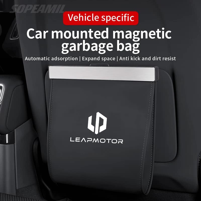 Car Garbage Bag For Leapmotor B01 B10 C10 C11 C16 D19 D99 Lafa5 Magnetic Adsorption Seat Back Hanging Storage Bag Trash can