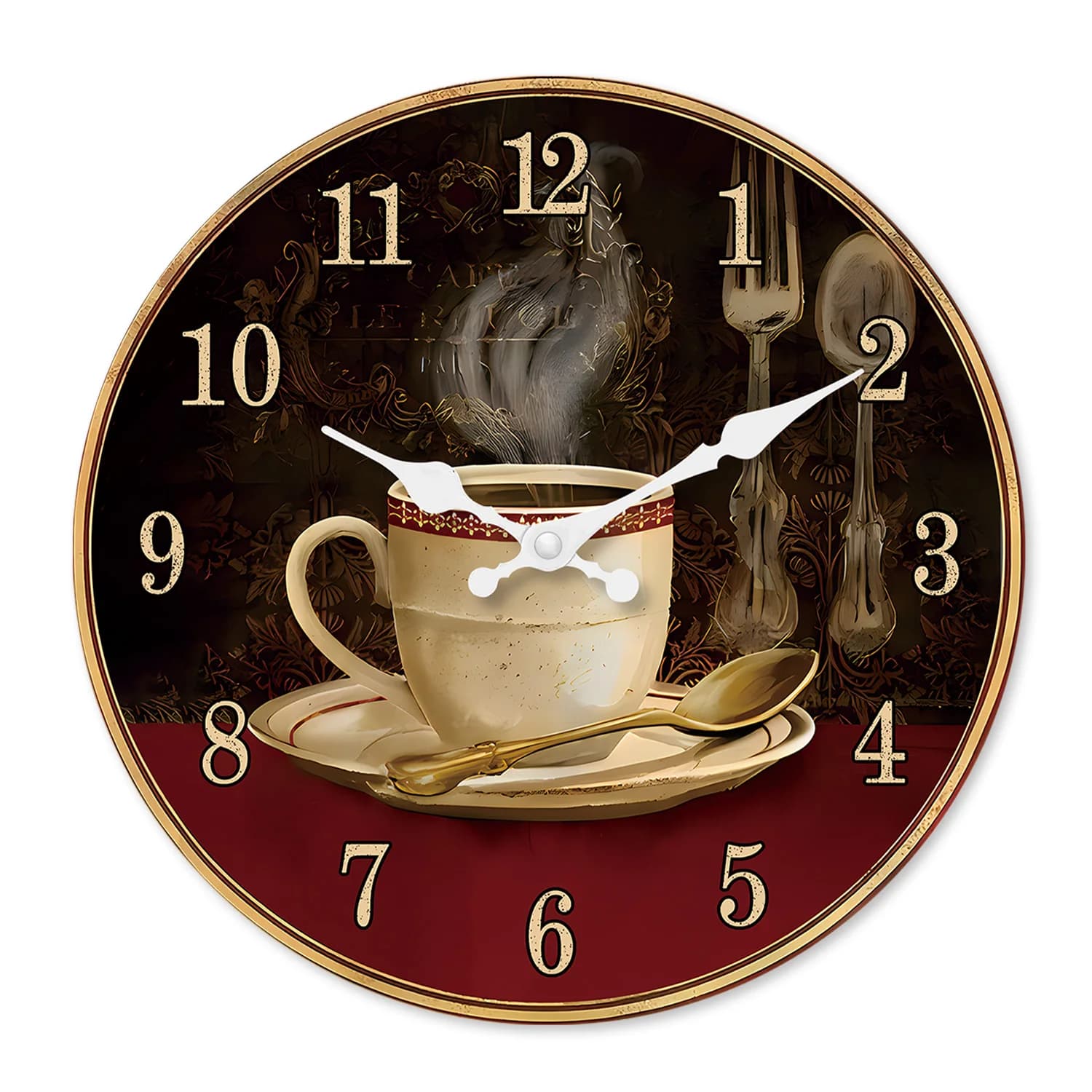 Orologio da parete in legno con motivo a tazza di caffè retrò Soggiorno Camera da letto Cucina Decorazione della casa Orologio da parete Orologio al quarzo silenzioso Regalo di festa 10 pollici 12 pollici 14 pollici 16 pollici (senza batterie)