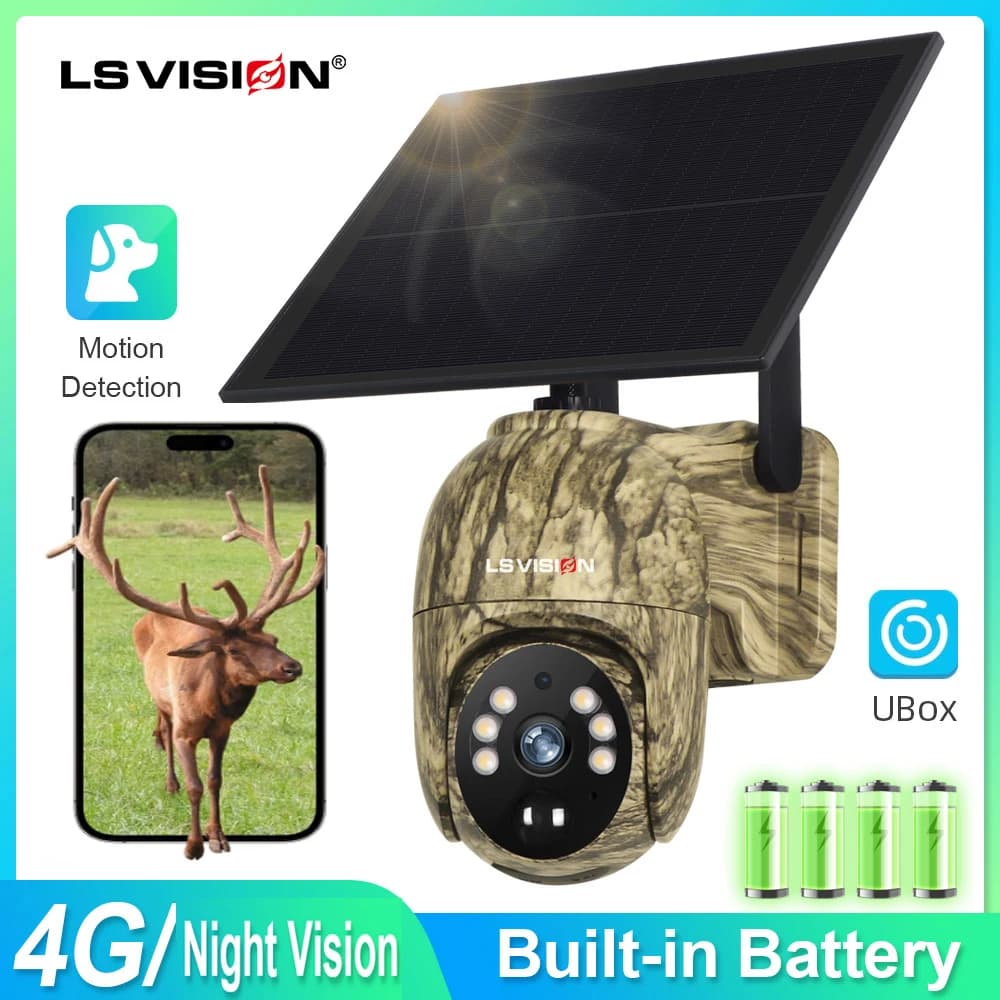 LS VISION Wildlife Camera Solar 4MP 4G SIM Solar Security Cameras Wireless Outdoor 2K Night Vision Animal Monitoring IP66