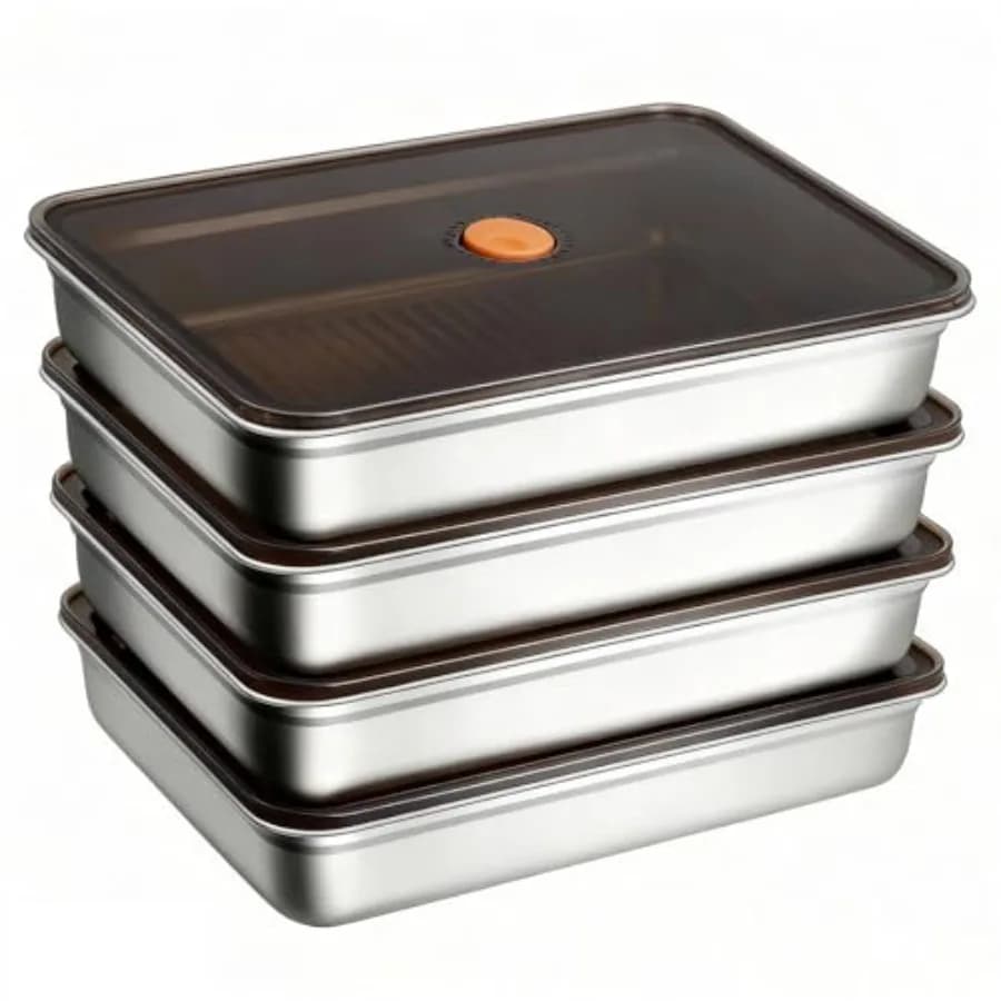 Set di 4 Contenitori per Alimenti in Acciaio Inox, Contenitori per Preparazione Pasti con Coperchi, Contenitori Impilabili per Freezer, Bacon C