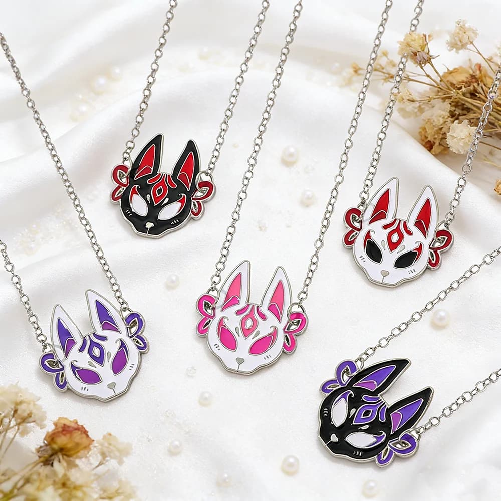 Fashion Anime Fox Mask Metal Enamel Necklace Creative Personality Pendant Jewelry Accessory for Women And Men Cosplay Fun Gift