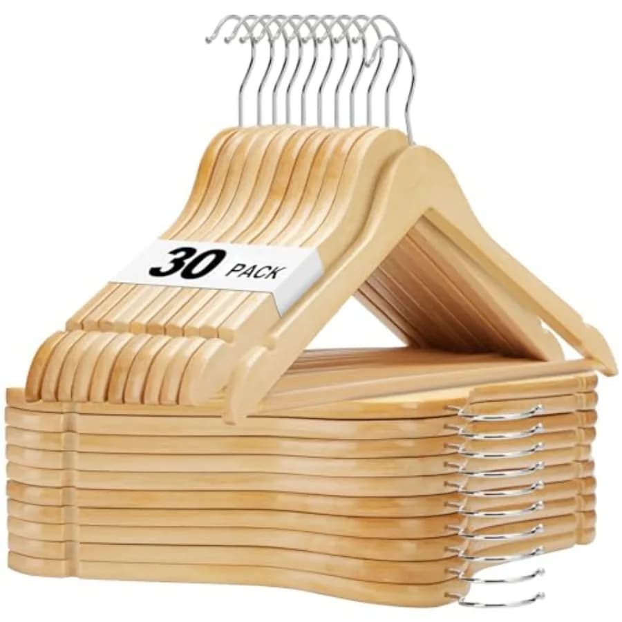Appendiabiti in legno massello con barra antiscivolo per pantaloni, appendiabiti in legno resistente per armadio, finitura liscia