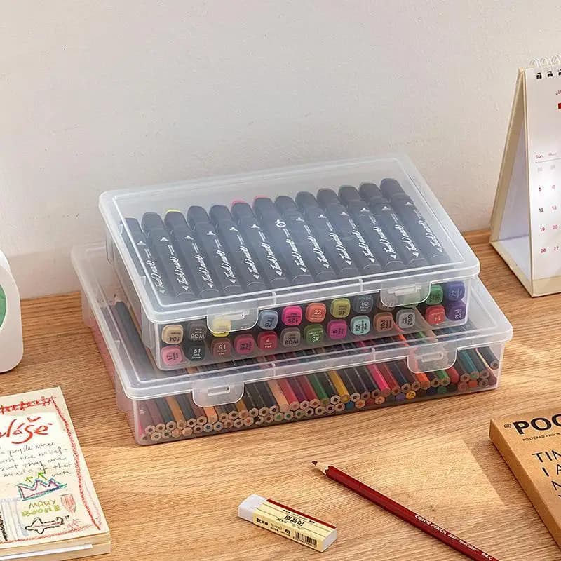 Transparent Pencil Case Large Capacity Stackable Storage Box for Marker Notebook Art School Office Supplies Accessories