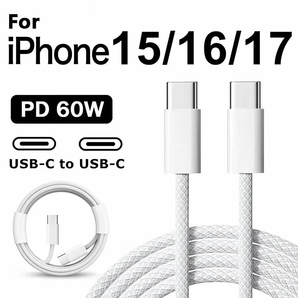 PD Fast Charger USB C To USB C Cable For iPhone 15/16/17 Series iPad Xiaomi 60W Data Charger Type C Weaving Cable Accessories