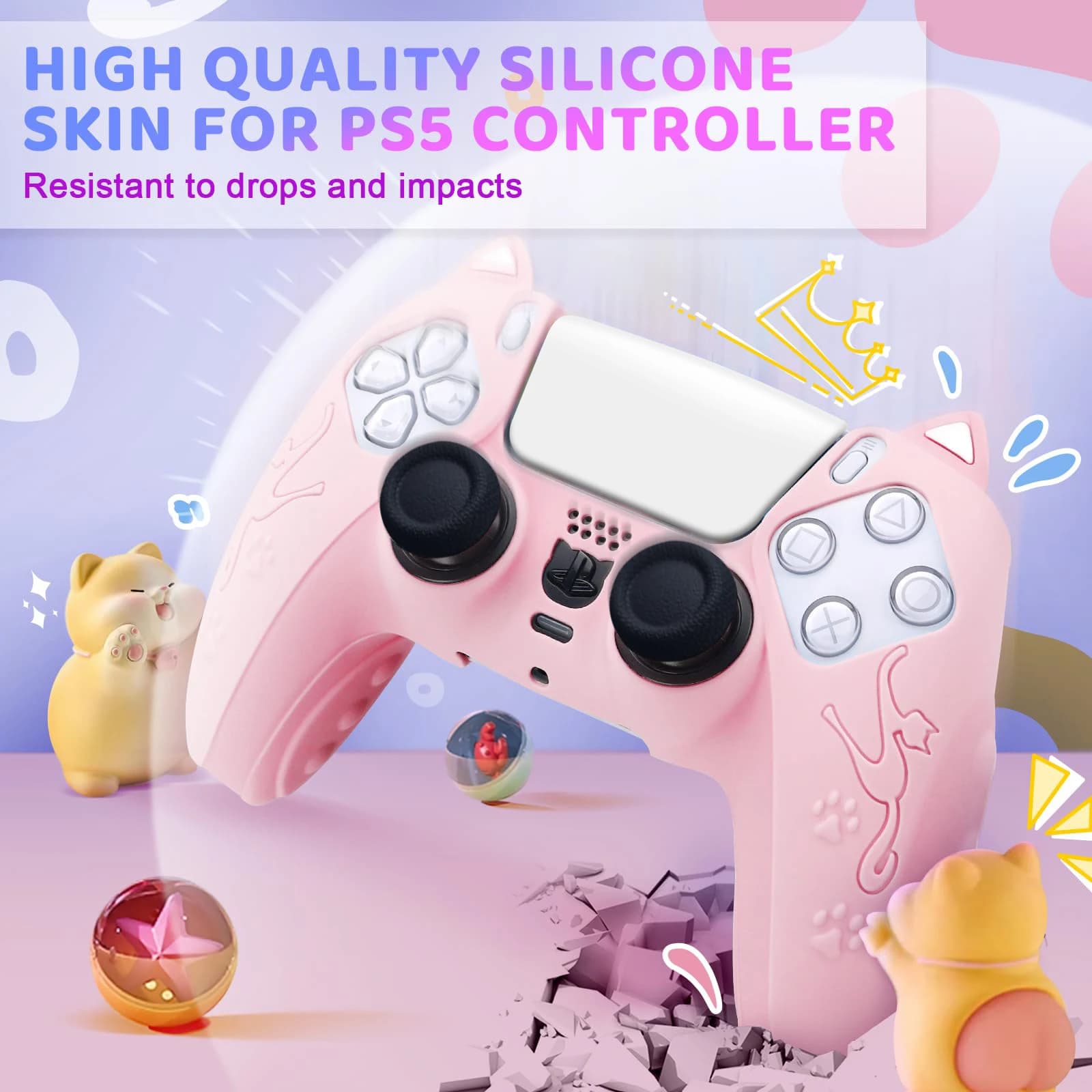 Custodia protettiva in gomma siliconica per controller PS5 Pink Cat per accessori Playstation 5