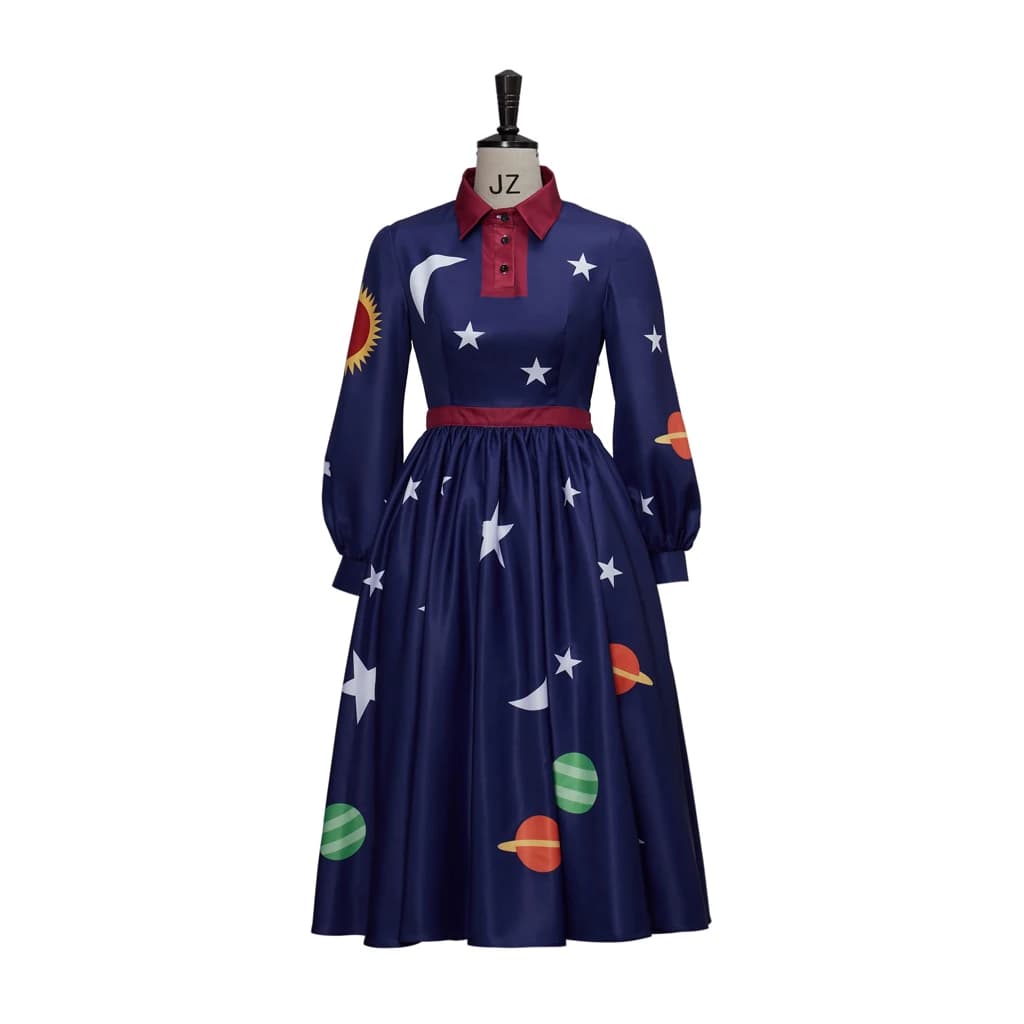 Women's Magic School Bus Ms.Frizzle Cosplay Costumes Solar Planet Galaxy Printed Dress Halloween Carnival Party Outfits