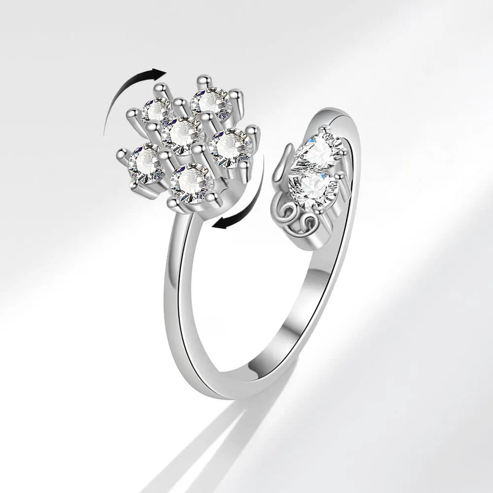 Anello Anti-Ansia Mini Farfalla e Fiore per Donne, Spinner in Metallo, Gioiello Regolabile Estetico Anti-Stress, Regalo per Matrimonio