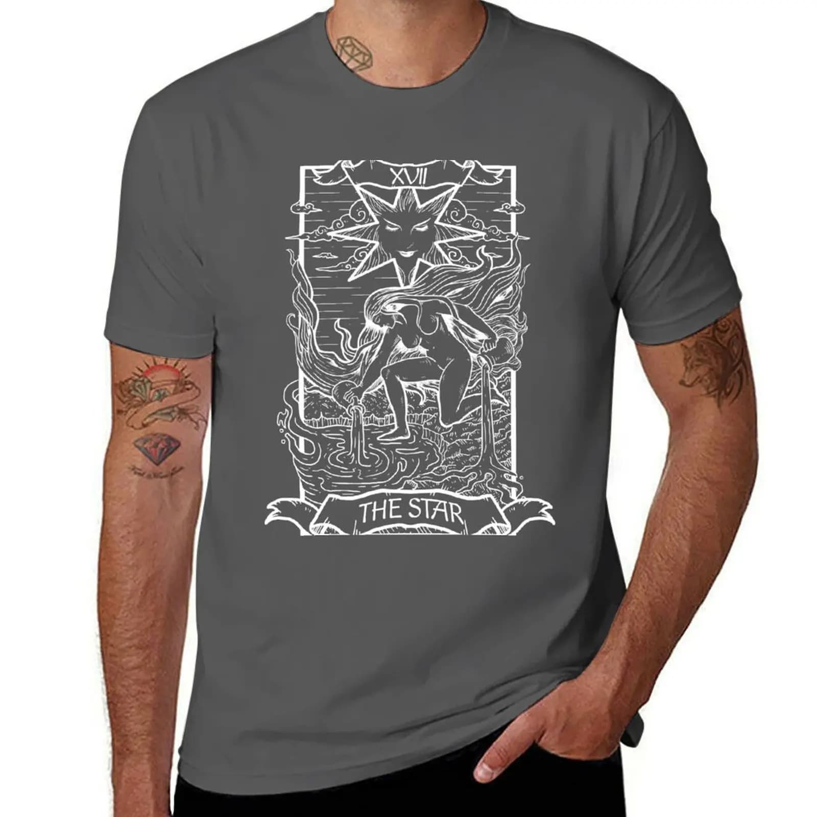 T-shirt Tarot Card The Star Dark Edition T-shirt da lavoro comoda per uomo