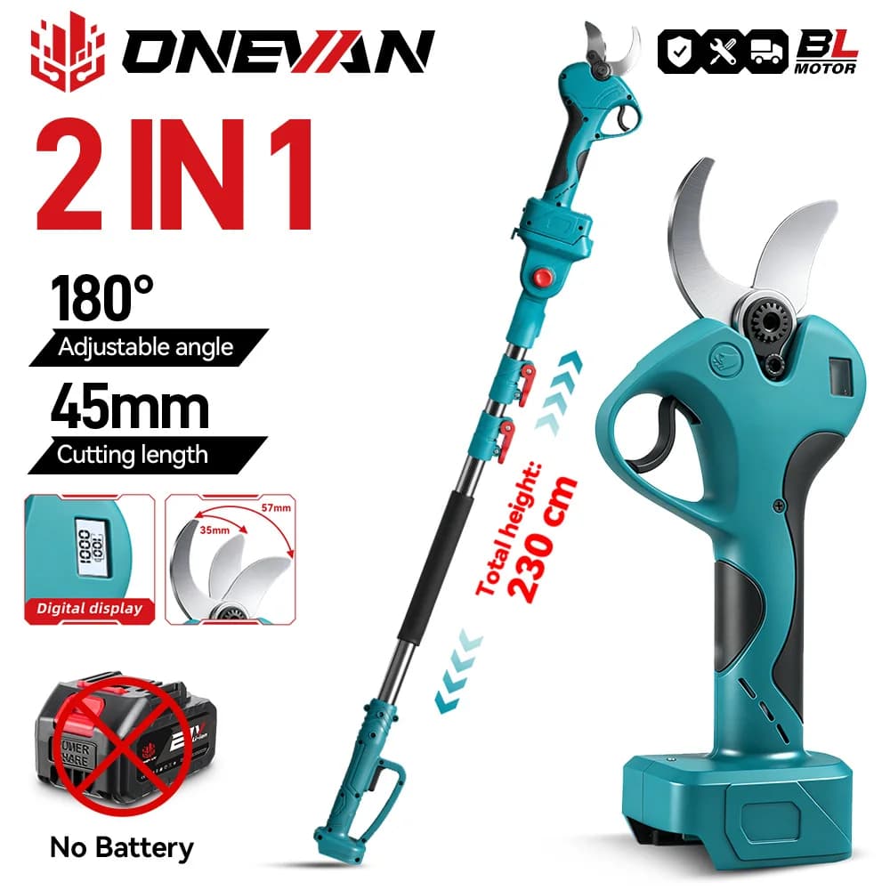 ONEVAN 2-IN-1 garden electric scissors without 45MM high-wire pruning brushes with ONEVAN 18V battery telescopic rod set