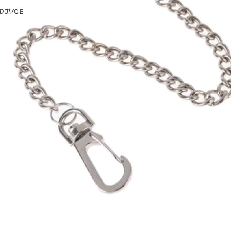 Portachiavi extra lungo in metallo resistente con clip da cintura, catena e anello, stile hipster alla moda.