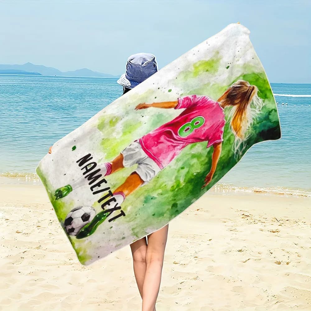 Asciugamano da Spiaggia Personalizzato con Foto, Perfetto per Spiaggia, Feste, Viaggi, Campeggio, Design Artistico con Calciatore