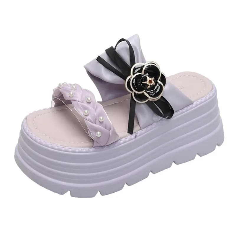 Pantofole robuste da donna estive Zeppe con plateau alto 8CM Scarpe da donna Infradito da spiaggia con nodo a farfalla Sandali con fondo spesso Mujer