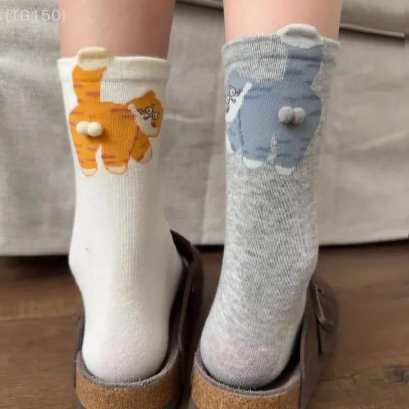 diN di 1 pair of cotton Cartoon Cat women's socks, breathable and comfortable for all seasons {ZYAT-1}