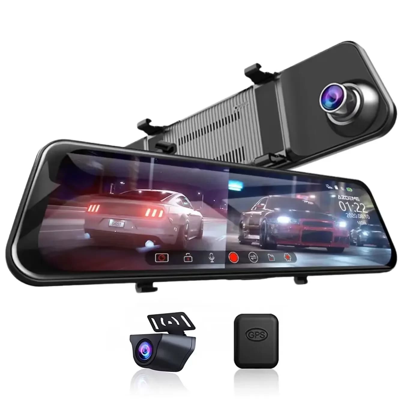 AZDOME PG17 Dash Cam 4K Dual Channel 11.8 "Specchio retrovisore Camera per auto LCD TouchScreen GPS Night Vision Parking