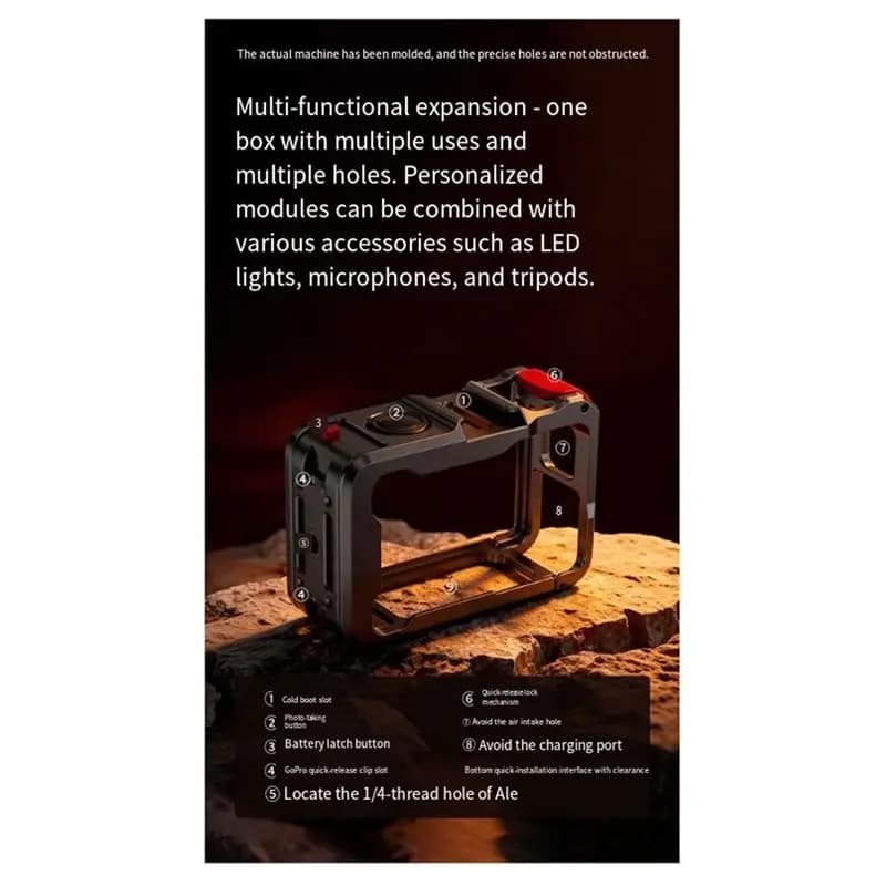 Hot-For DJI Action5 Pro/4/3 Action Telaio Protettivo Multifunzione a Sgancio Rapido per Gabbie Fotografiche, Design Esteso