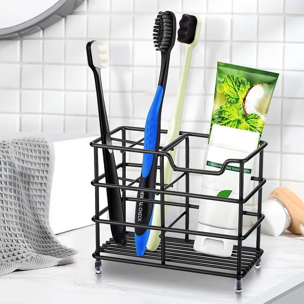 Portaspazzolino e Portadentifricio in Acciaio Inox, Organizzatore per Accessori da Bagno