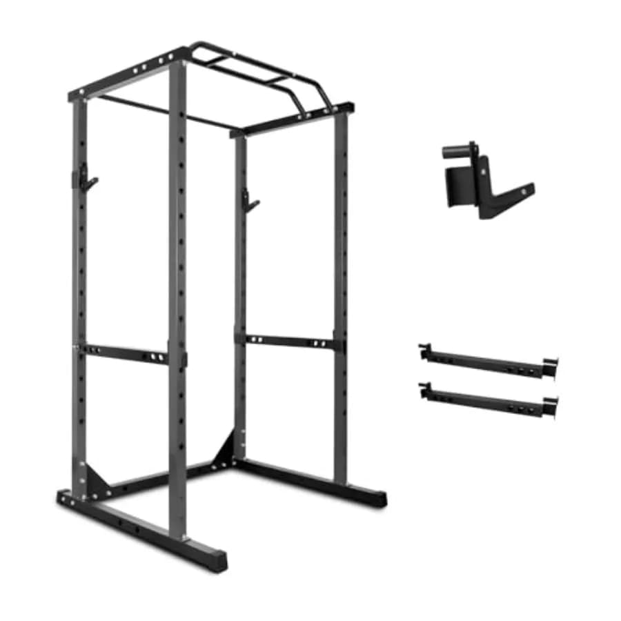 Power Cage 1200 pounds for strength training, multi-function, with J-Hook and angle bar for tractions, for home gym, steel grey