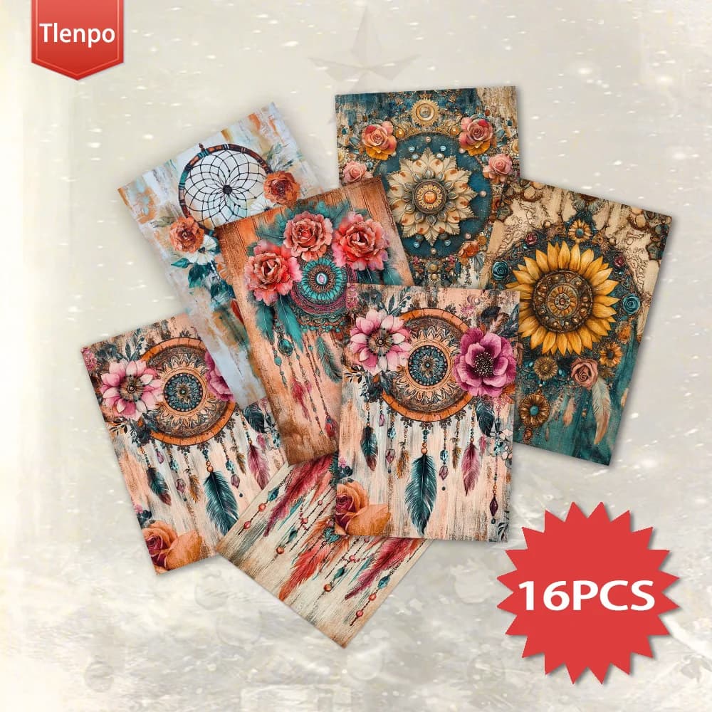 16pcs,Multicolor Mandala Dreamcatcher Postcards, birthday/anniversary gifts, collectibles, suitable for gift-giving