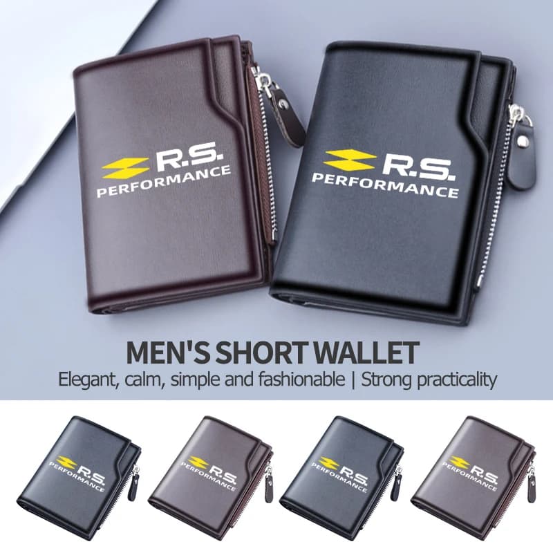 Men Short Leather Credit Card Holder Money Purses Foldable Wallet For Renault Arkana Captur Twingo Talisman RS Line Logan Duster