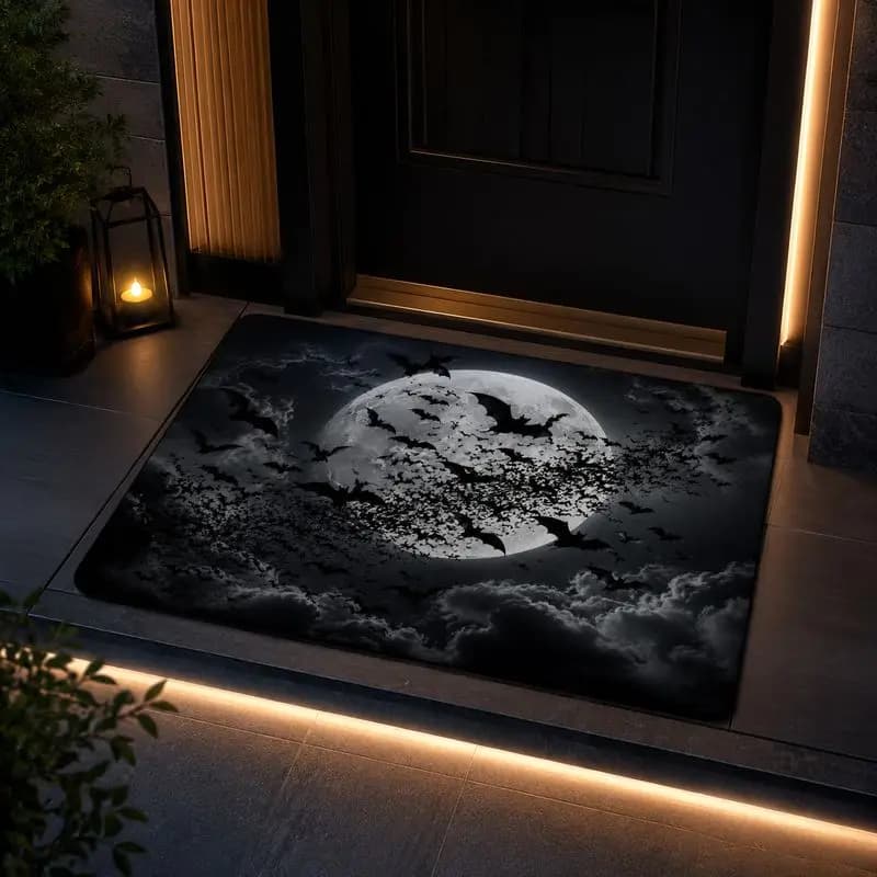 VIKAMA Dark Moon Night Bat Carpet Gothic Style Entrance Hall Floor Mat Bedside Photo Decoration Wear resistant Foot Mat