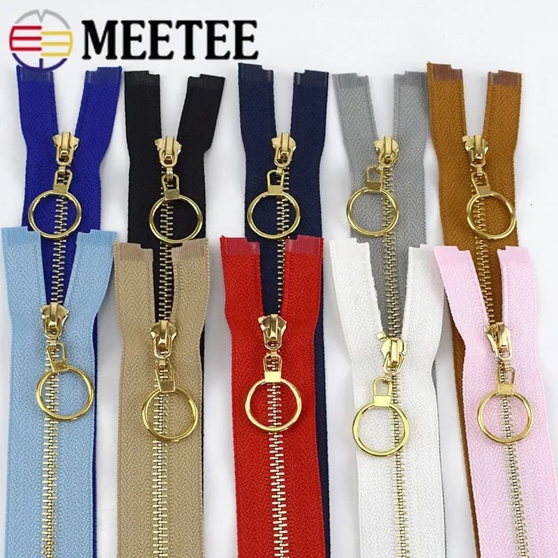 Meetee 2/5 pezzi 40-70 cm 3 # Cerniera in metallo Open-End Chiusura automatica Denti dorati Zip per cucire Accessori per indumenti Borse fai da te Cerniere per giacche