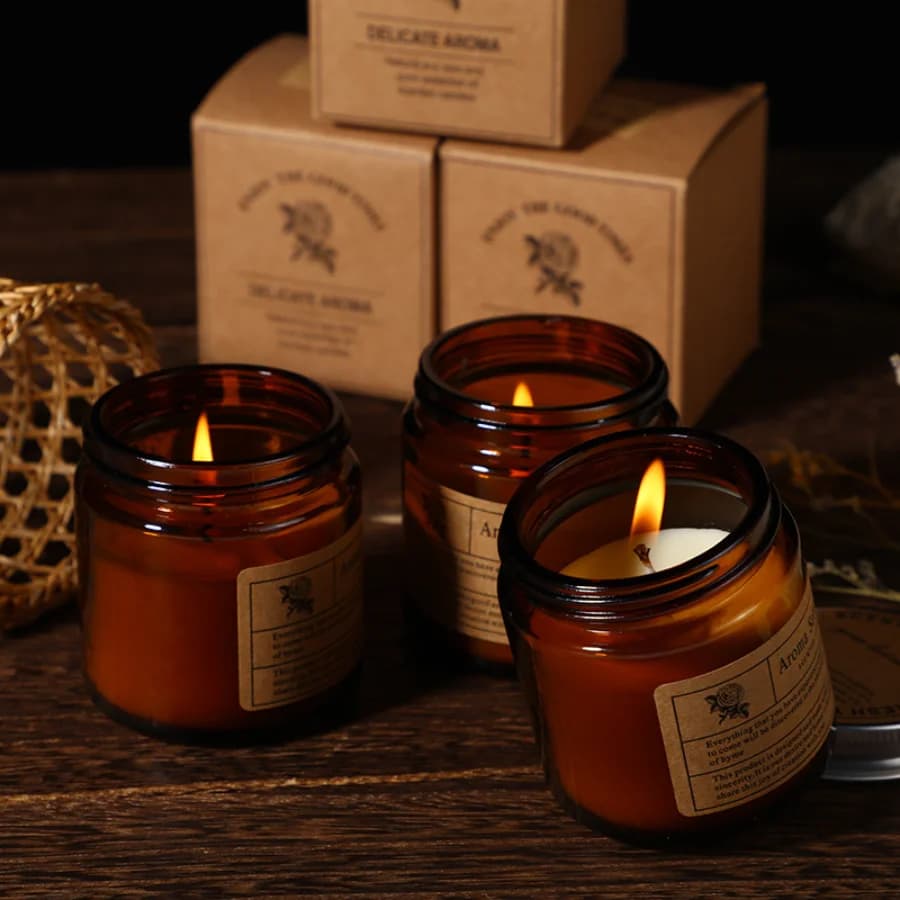 Scented Aromatherapy Candle Soy Wax Smokeless Brown Glass Cup 1Pc Home Decor Birthday Valentine Gift
