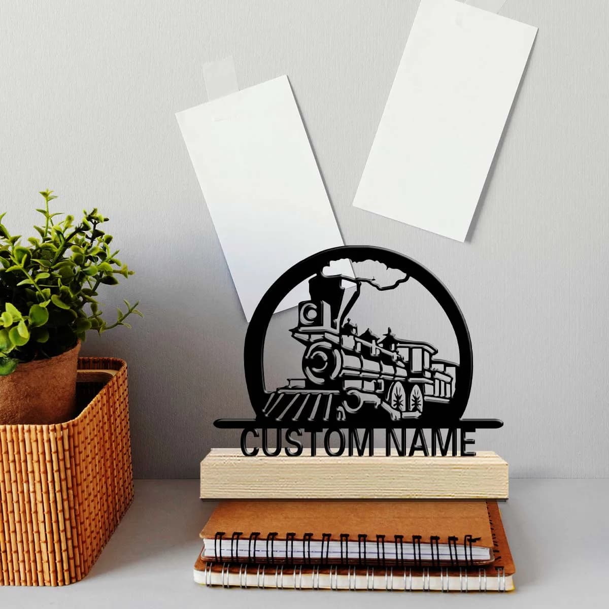 1pc Personalized Retro Iron Statue Decoration Customizable Name With Wooden Base Room Decorations, Bar Counter Decorations
