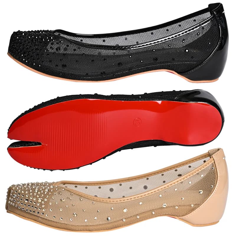 Summer Handmade BlingBling Crystal Splite-Toe Women's Apartments Ballet Dance Shoes Mary Janes Muli Girls Tabi Mesh Mocassini Breathable