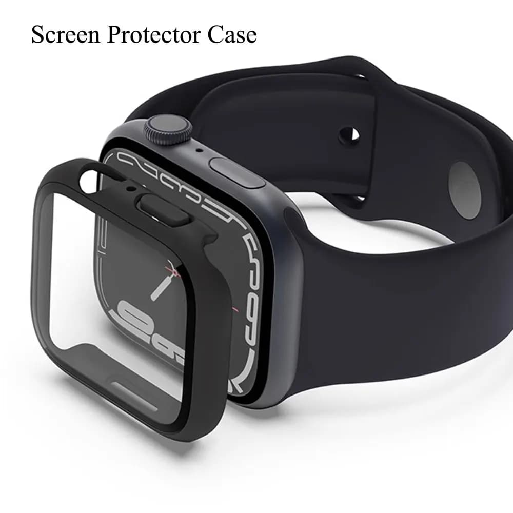 Tempered glass + cover for Apple Watch 9 8 41mm 45mm 42mm PC bumper protection screen iWatch series 7 6 5 4 se 44mm 40mm