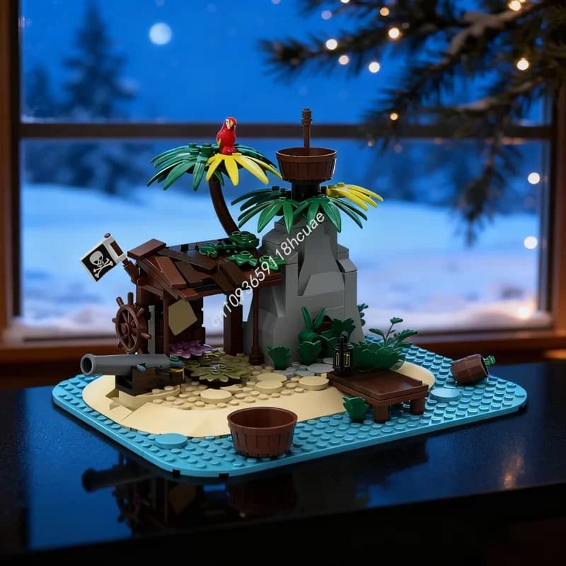 249 pz MOC L'isola del Navegato Infranto, Modello Pirati, Blocchi da Costruzione, Giocattoli Fai da Te, Idea Regalo di Natale, Compleanno Bambini