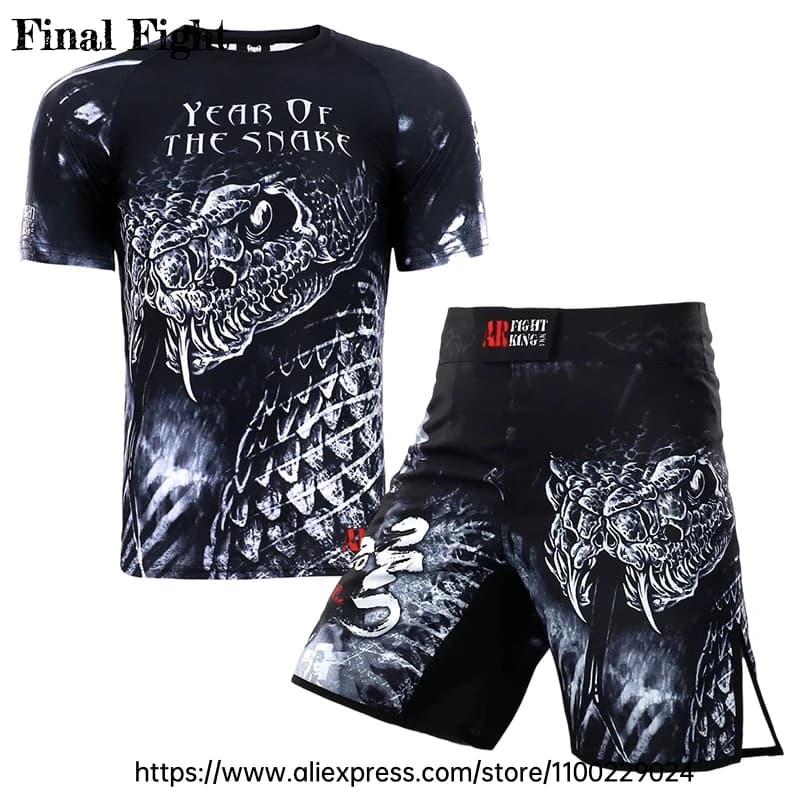 BJJ MMA Pantaloni Rashguard Uomo Donna Kickboxing Pantaloncini da combattimento Arti marziali Jiu Jitsu Allenamento Muay Thai Pantaloncini da boxe T-shirt Set