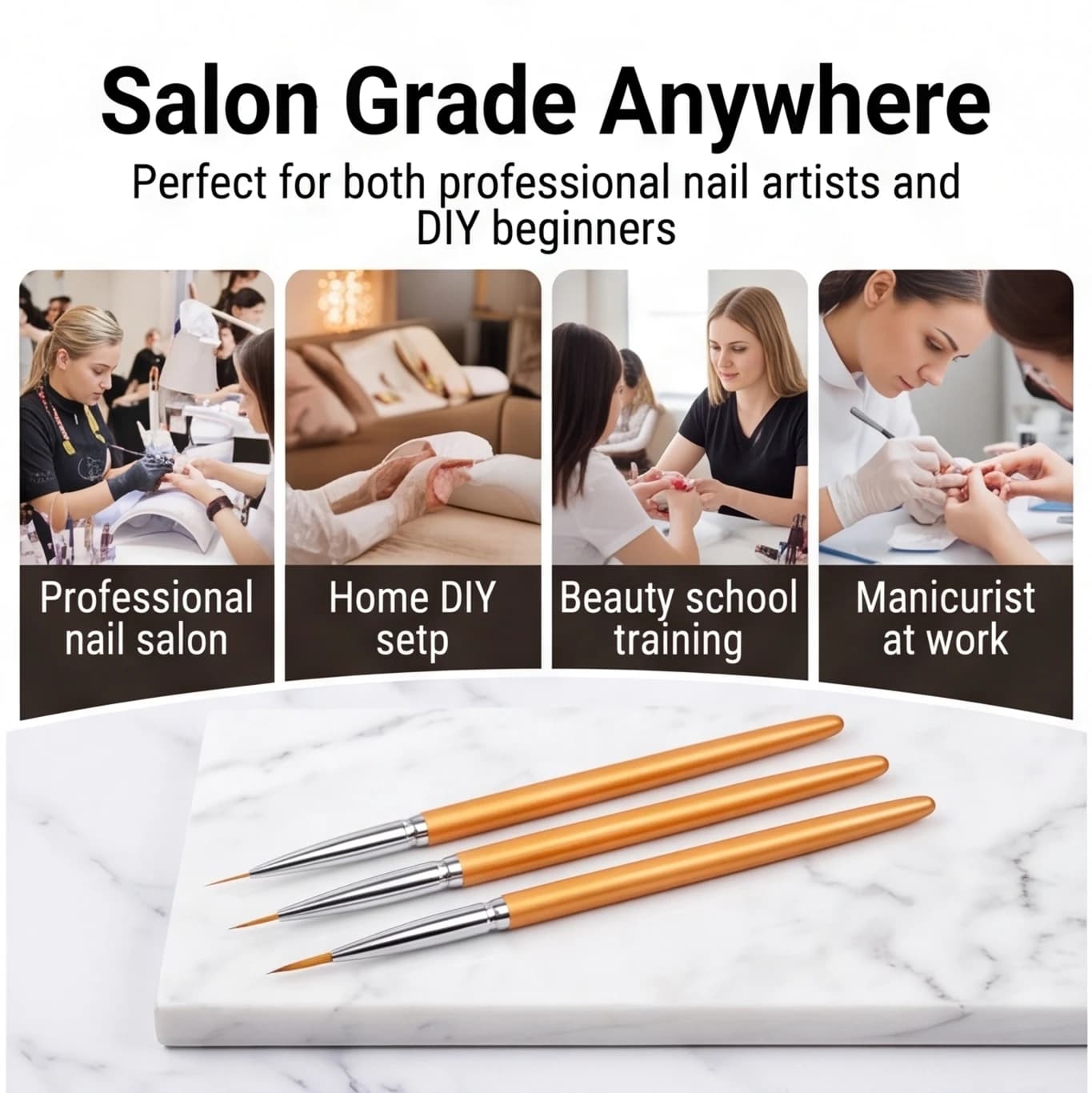 3 Pieces Acrylic French Strip Nail Art Line Brush Tips 3D Strips Line Pen Drawing DIY Brushes UV Gel Pen for Painting Tools for manicure