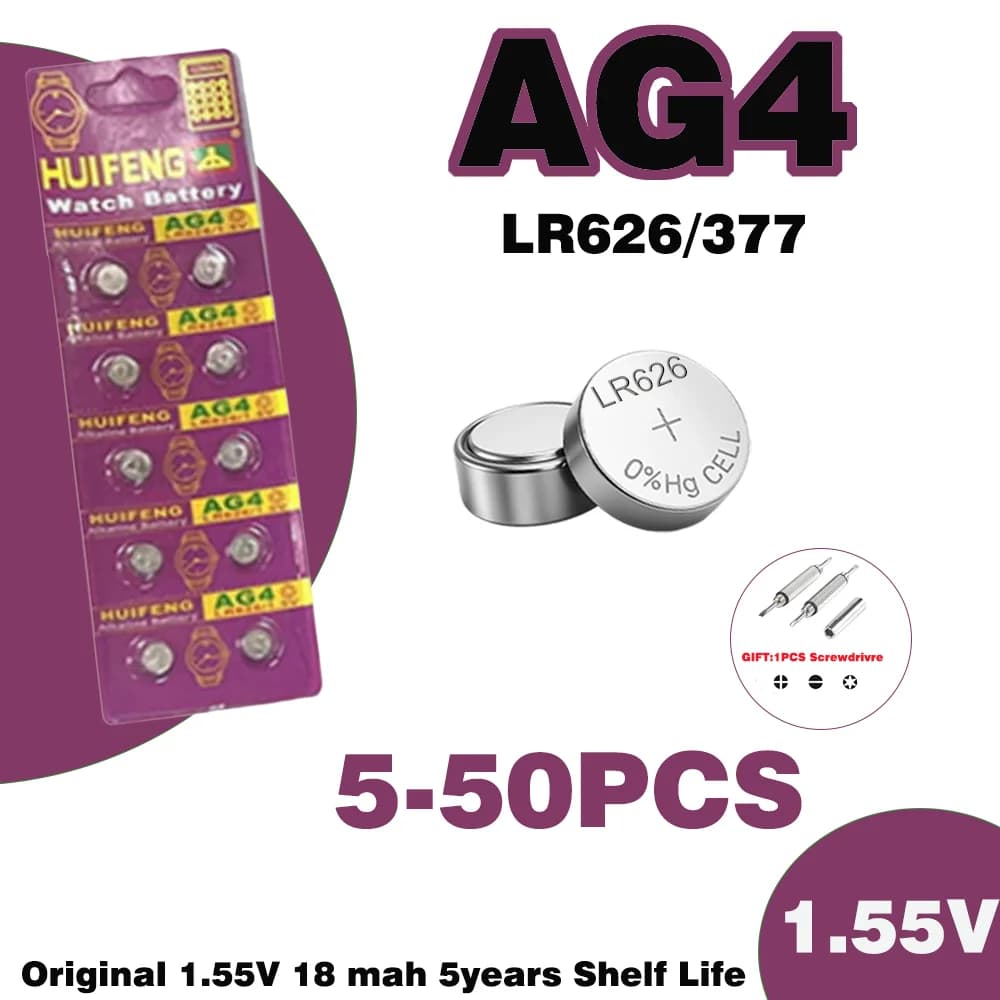 Batteria alcalina SR626SW AG4 da 5-50 pezzi LR626 377A V377 1,5 V adatta per termometro del computer, batteria per orologio giocattolo