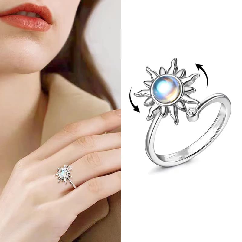 Anello Girasole Rotante, Anello Antistress e Antiansia per Donne, Gioiello Estetico Regolabile a Forma di Girasole
