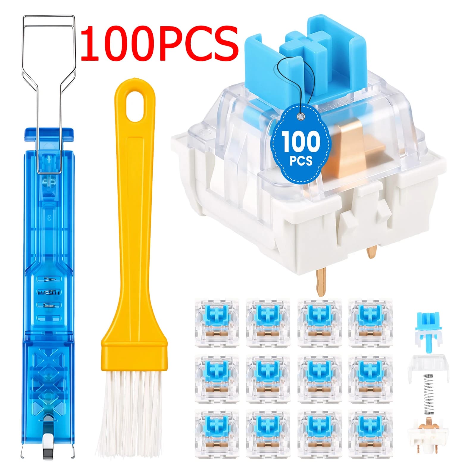100Pcs Mechanical Keyboard Switches Clicky, Tactile, LED Compatible, Dustproof, Waterproof, 50M Keystrokes, Perfect for Gaming